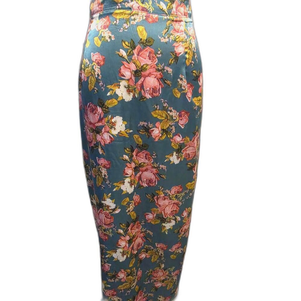 Silk maxi-length floral pencil skirt